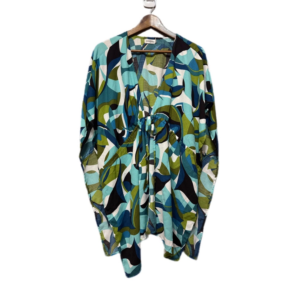 RoomMates Kaftan Cover Up Womens‎ Medium Teal Green Abstract Geometric Excellent